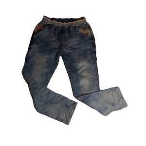 Chrish Jeans Mens Blue Denim Jogger Pants Zip Pockets Streetwear Casual